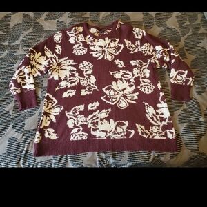 Lane Bryant Maroon Floral Crew Neck Sweater 22/24 3X